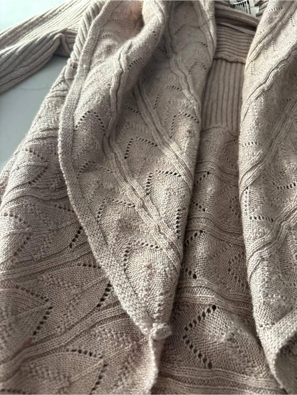 Max Studio Taupe Open-Front Cable Knit Cardigan - Picture 4 of 5